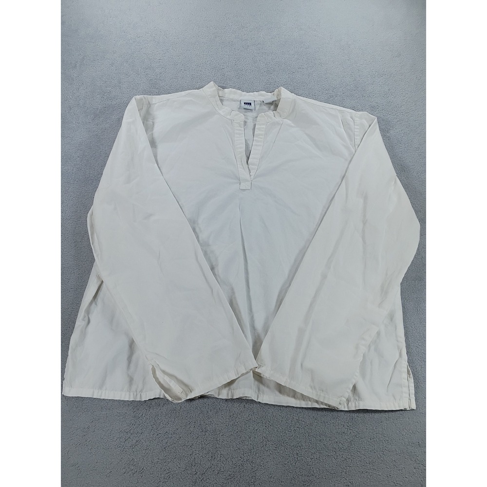 Gap Women Tunic Blouse White XL Cotton Split Neck Long Sleeve
